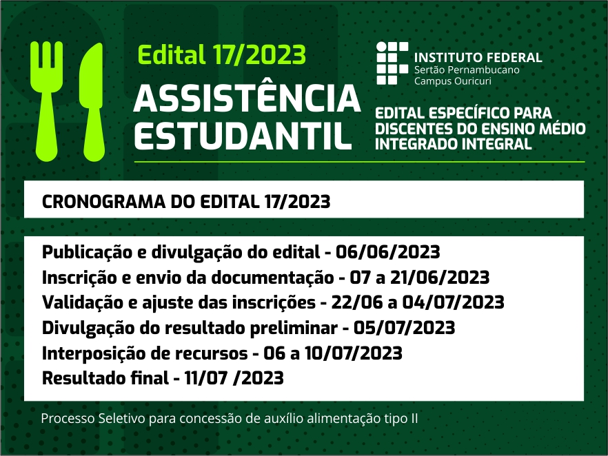 cronograma CPAE Edital Custeio Alimentao